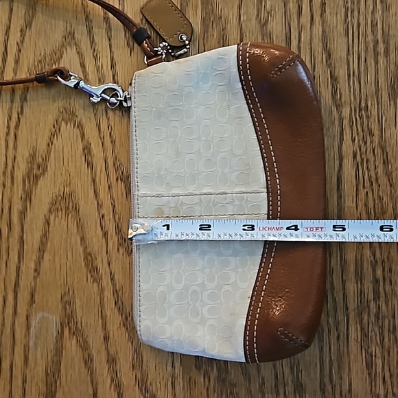 Coach Cream Signature wristlet with brown leather trim - Picture 7 of 13